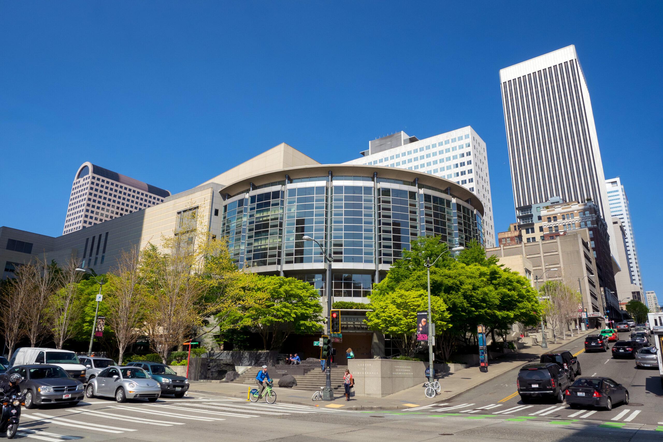Exterior shot of Benaroya Hall, Seattle.